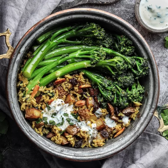 Ρύζι basmati ολικής αλέσεως και αμύγδαλα με καραμελωμένο μπρόκολο Bimi®