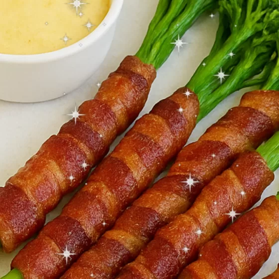 Brócoli Bimi® enrollado en bacon Crujiente con mayonesa de mostaza