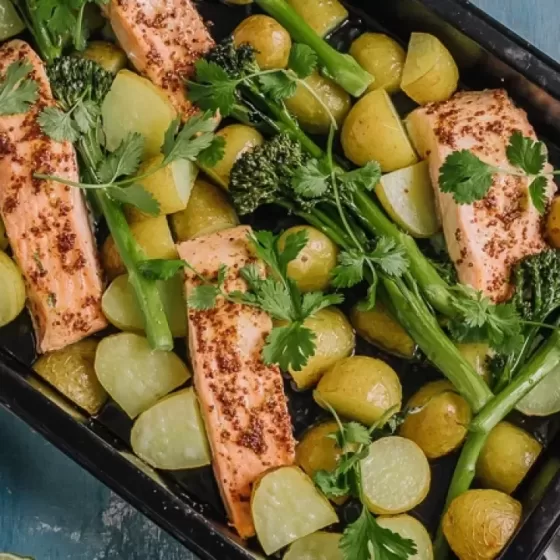 Laxplåt med Bimi® broccoli och potatis